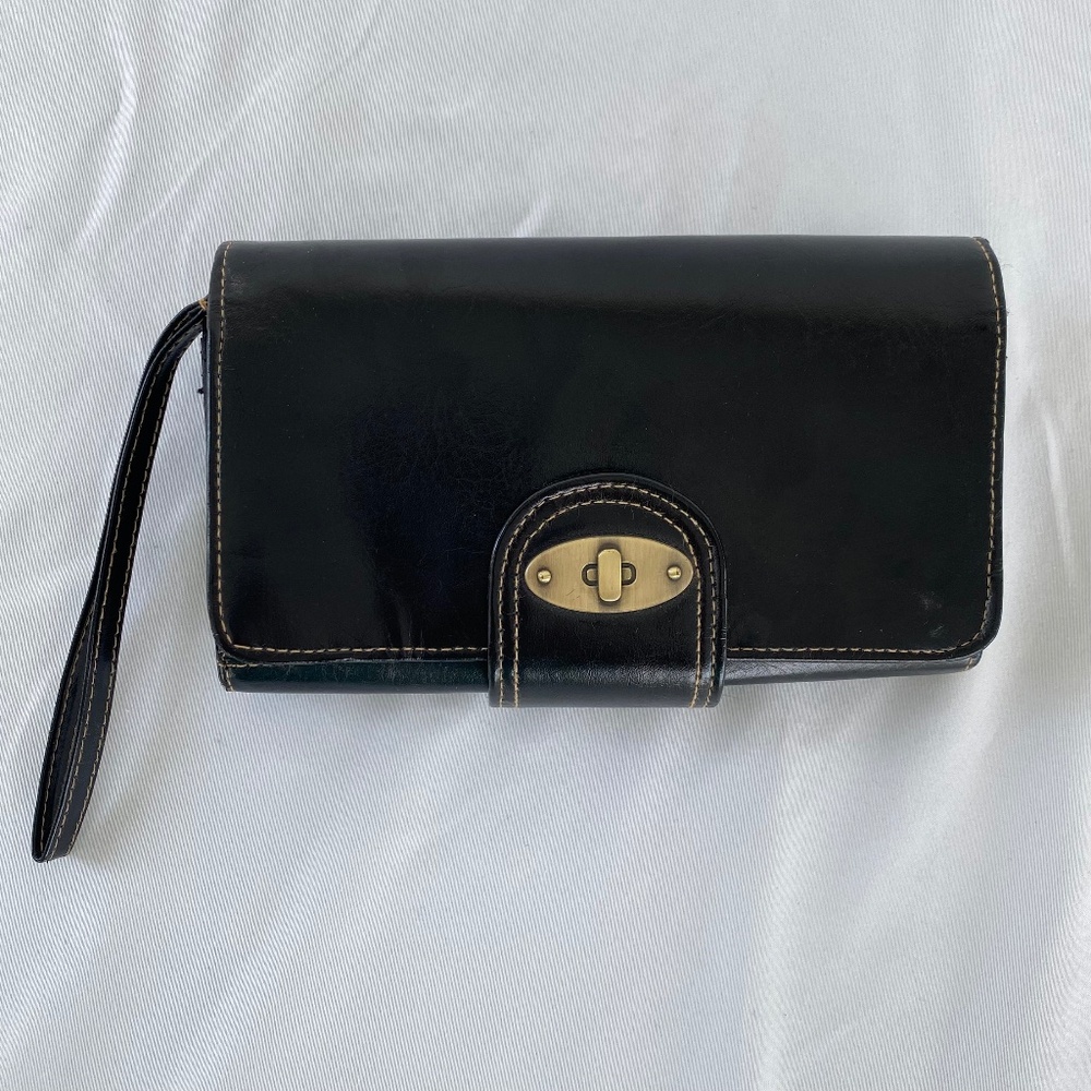 Vintage Black Wristlet Wallet with Bronze Hardware